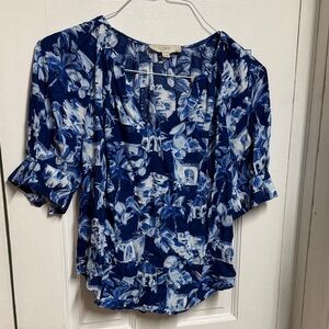 LOFT Navy and White Patterned Blouse